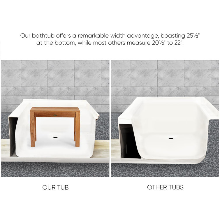 White Acrylic 60" Alcove Soaking Bathtub with Left Drain