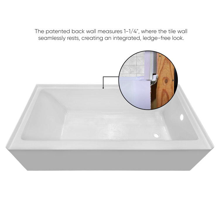 White 60" Acrylic Alcove Soaking Bathtub with Right Drain