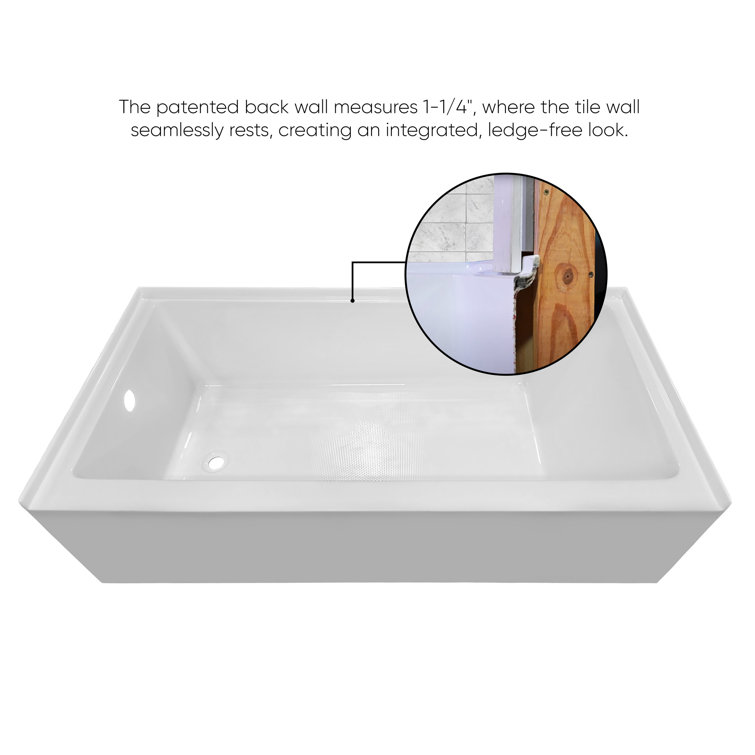 White Acrylic 60" Alcove Soaking Bathtub with Left Drain