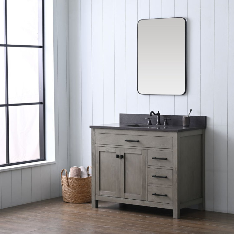 Textured Gray 42'' Single Vanity with Blue Limestone Top