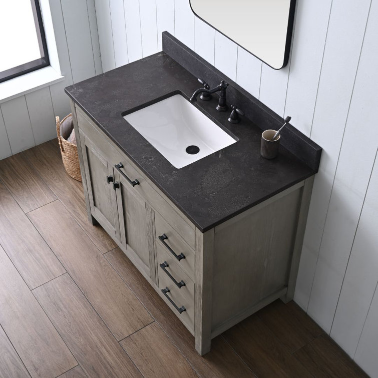 Textured Gray 42'' Single Vanity with Blue Limestone Top