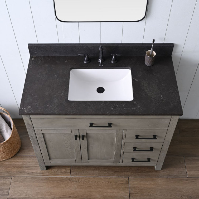 Textured Gray 42'' Single Vanity with Blue Limestone Top