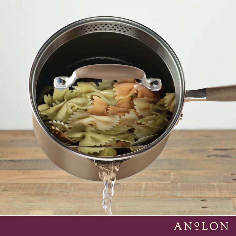 Bronze Aluminum Nonstick Saucier with Pour Spout and Lid