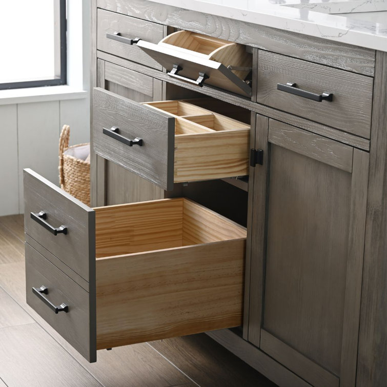 Textured Gray Double Bathroom Vanity with Carrara White Top