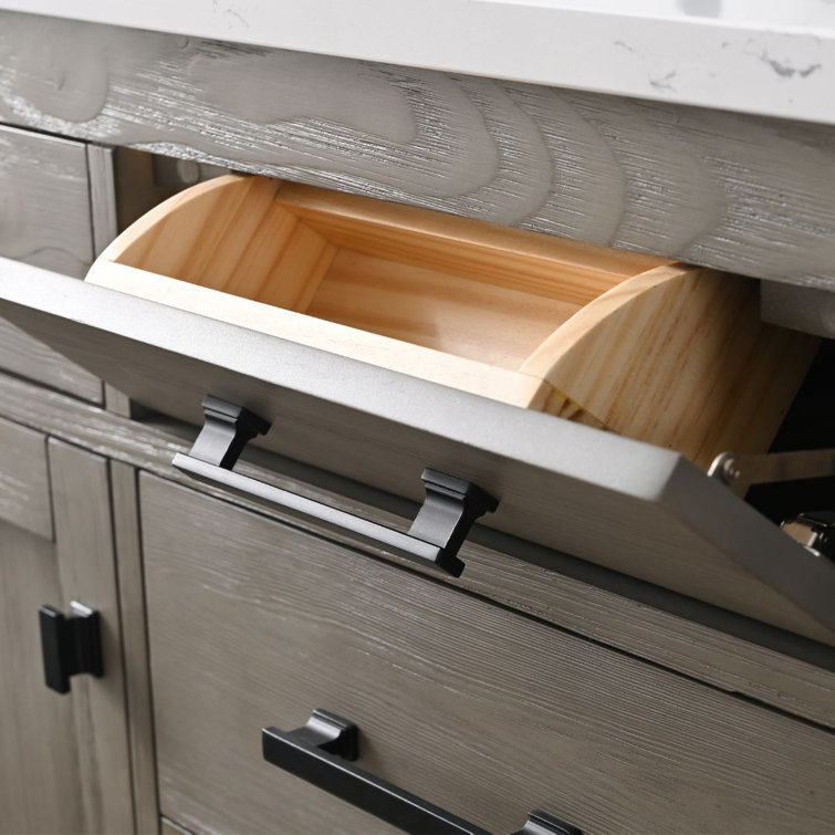 Textured Gray Double Bathroom Vanity with Carrara White Top
