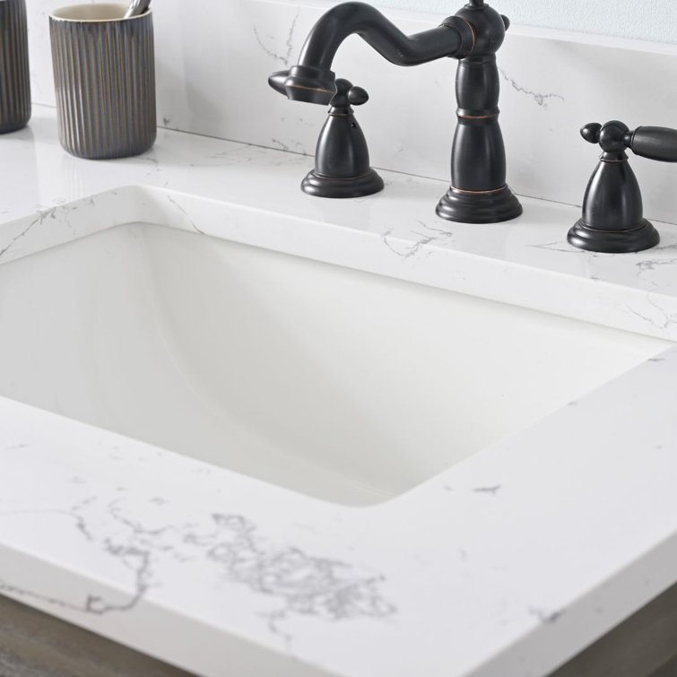 Textured Gray Double Bathroom Vanity with Carrara White Top