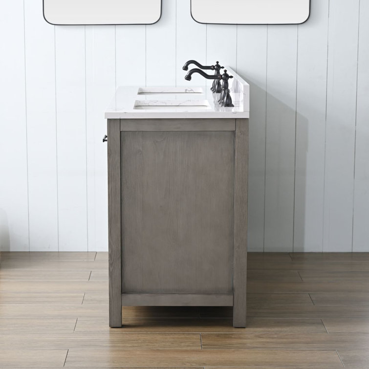 Textured Gray Double Bathroom Vanity with Carrara White Top