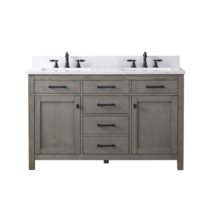 Textured Gray Double Bathroom Vanity with Carrara White Top