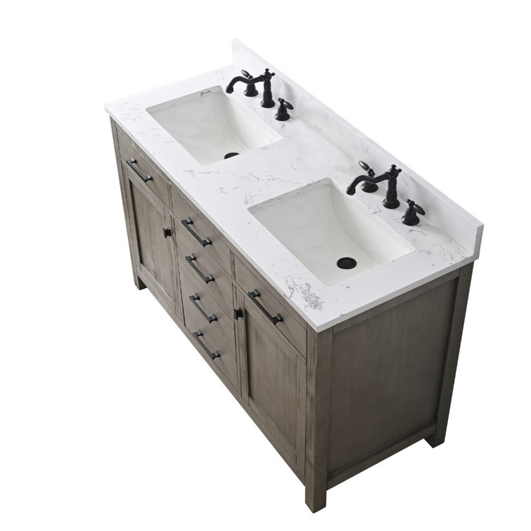 Textured Gray Double Bathroom Vanity with Carrara White Top