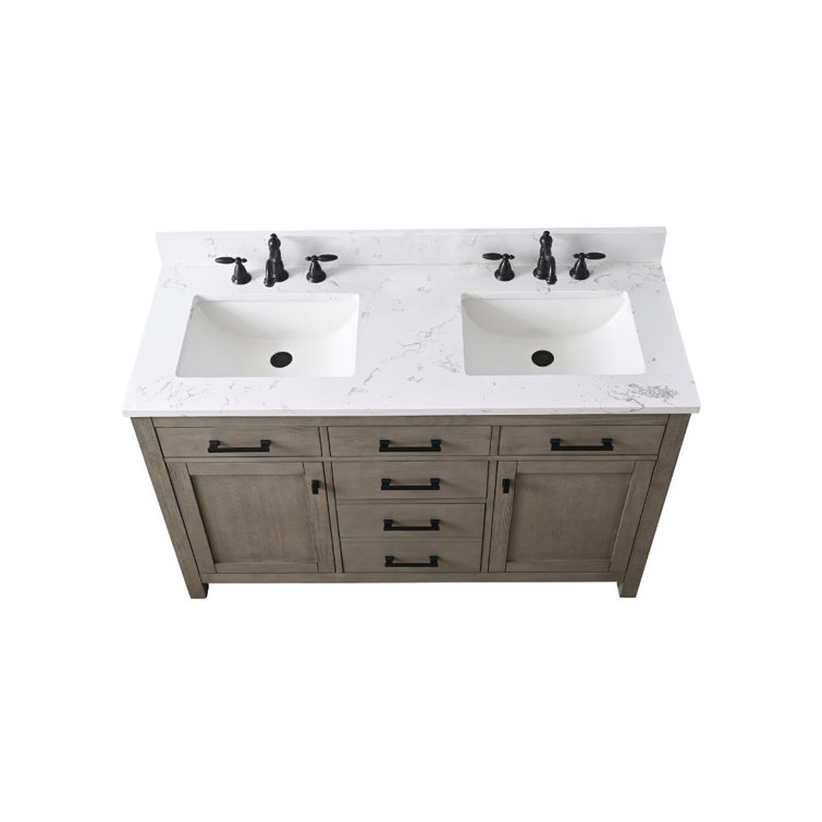 Textured Gray Double Bathroom Vanity with Carrara White Top
