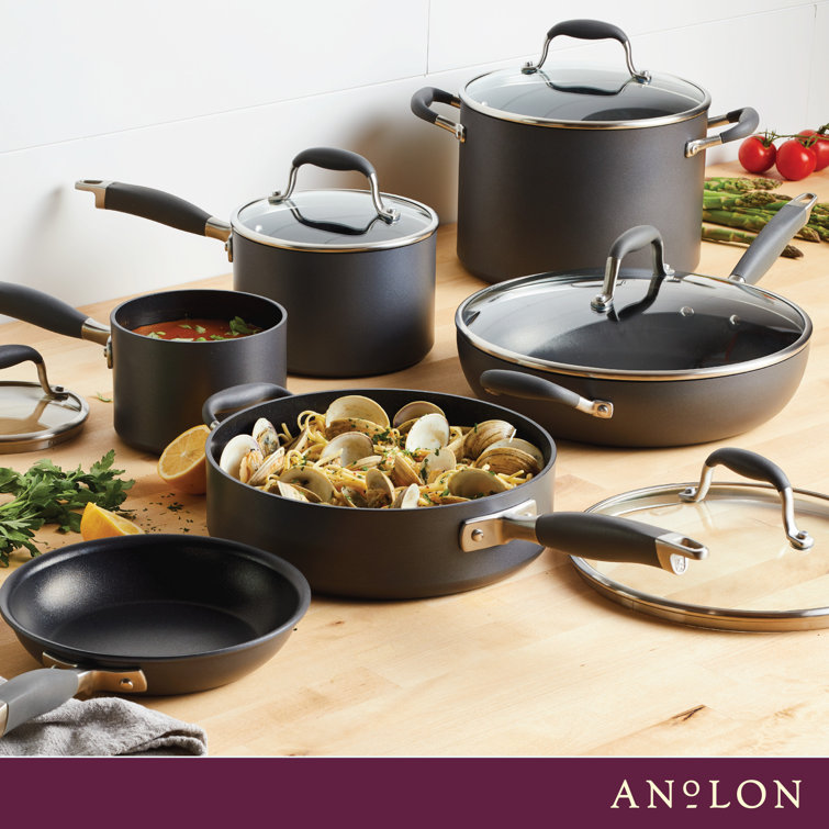 Gray Aluminum Nonstick 11-Piece Cookware Set with Glass Lids