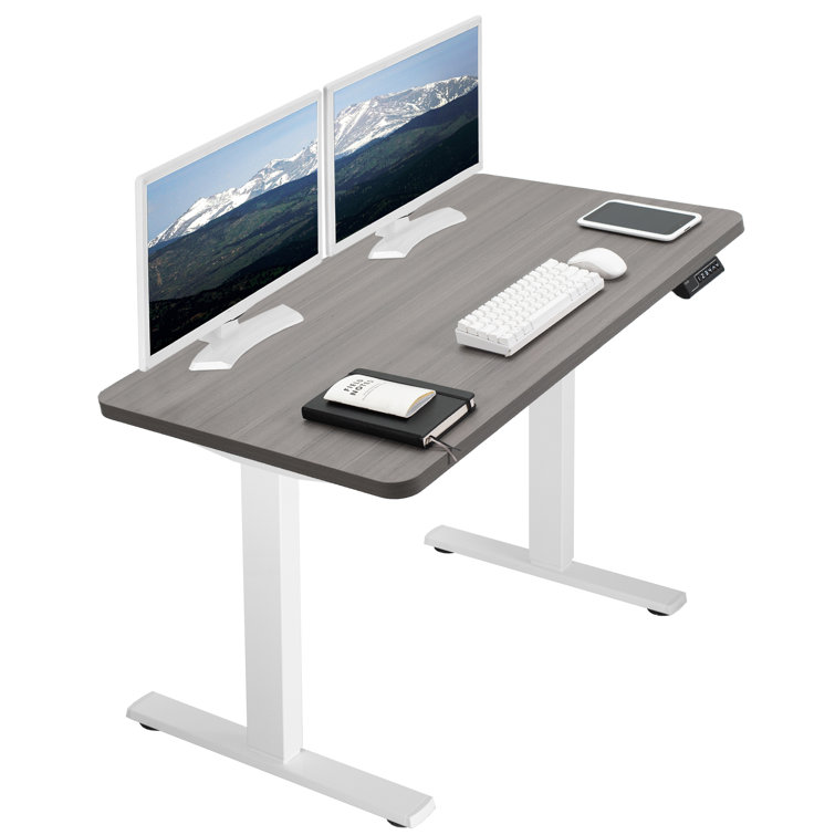 Light Wood & White Electric Adjustable Standing Desk 71"