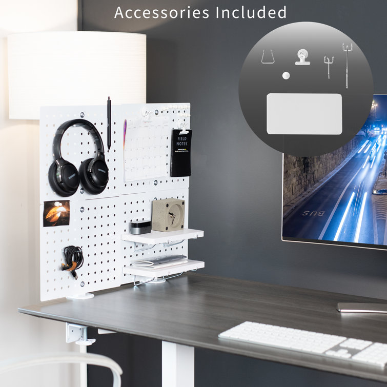 White Steel Clamp-on Office Pegboard with Shelves and Hooks