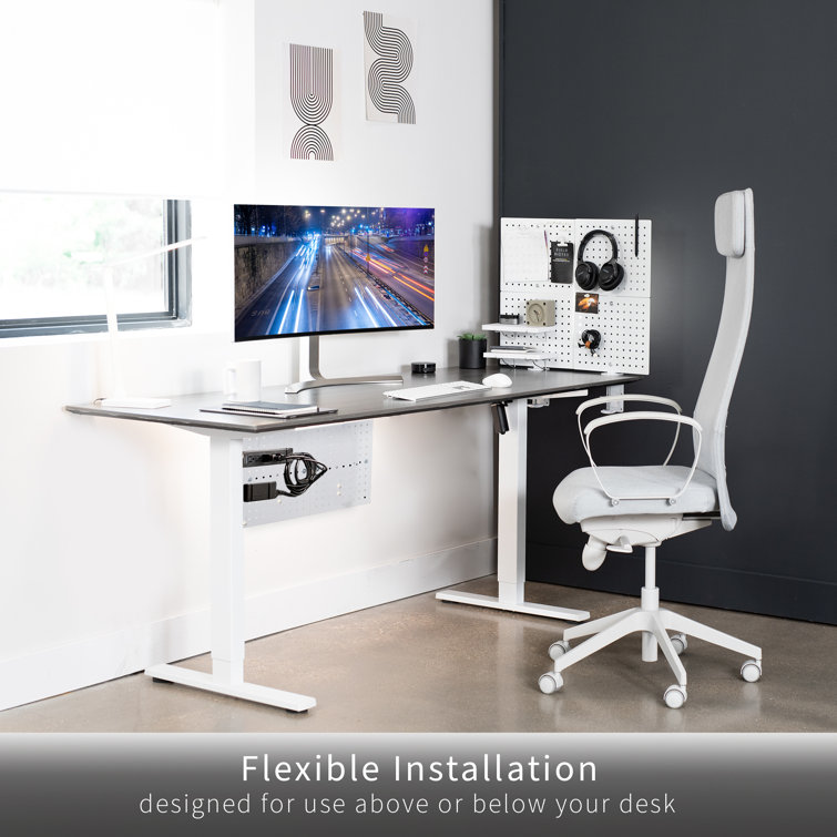 White Steel Clamp-on Office Pegboard with Shelves and Hooks