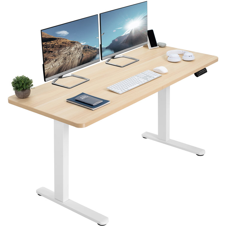 Light Wood & White Electric Adjustable Standing Desk 71"