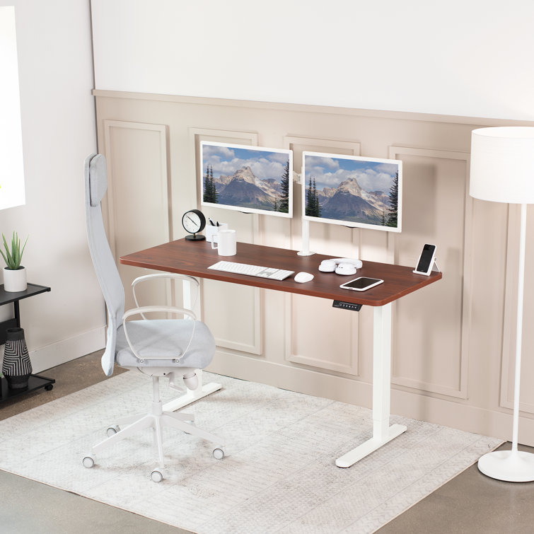 Dark Walnut and White Adjustable Height Standing Desk
