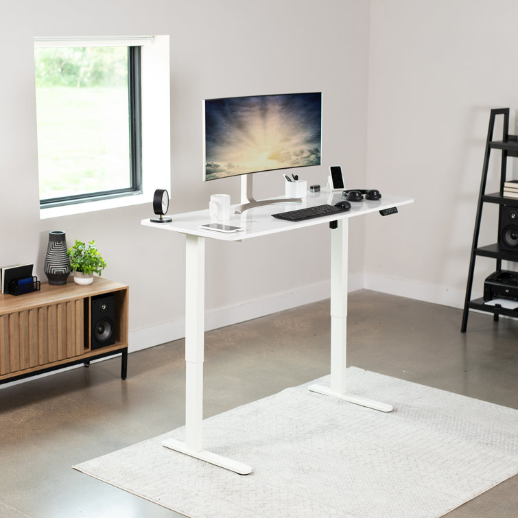 White Adjustable Height Electric Standing Desk with Memory Presets