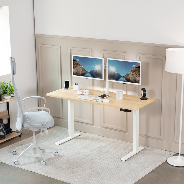 Light Wood & White Electric Adjustable Standing Desk 71"