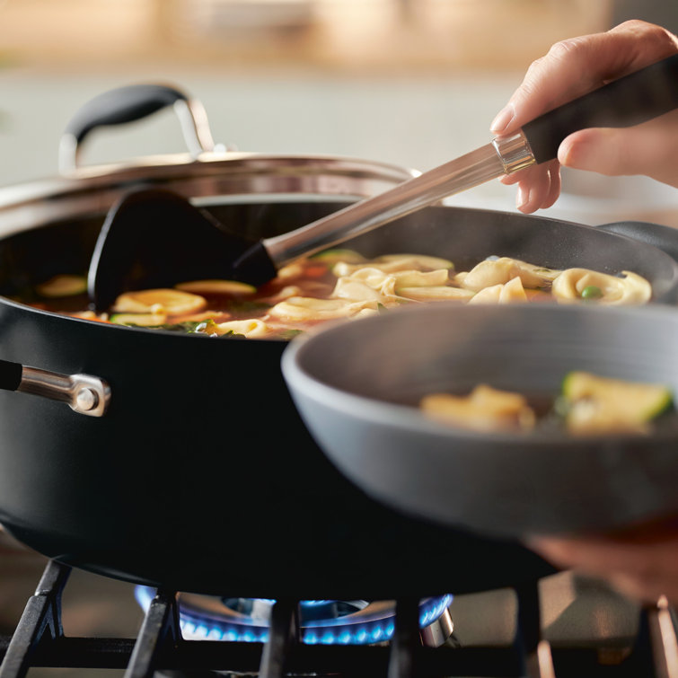 Onyx Black Aluminum Nonstick Wide Stockpot with Glass Lid, 7.5 Quart