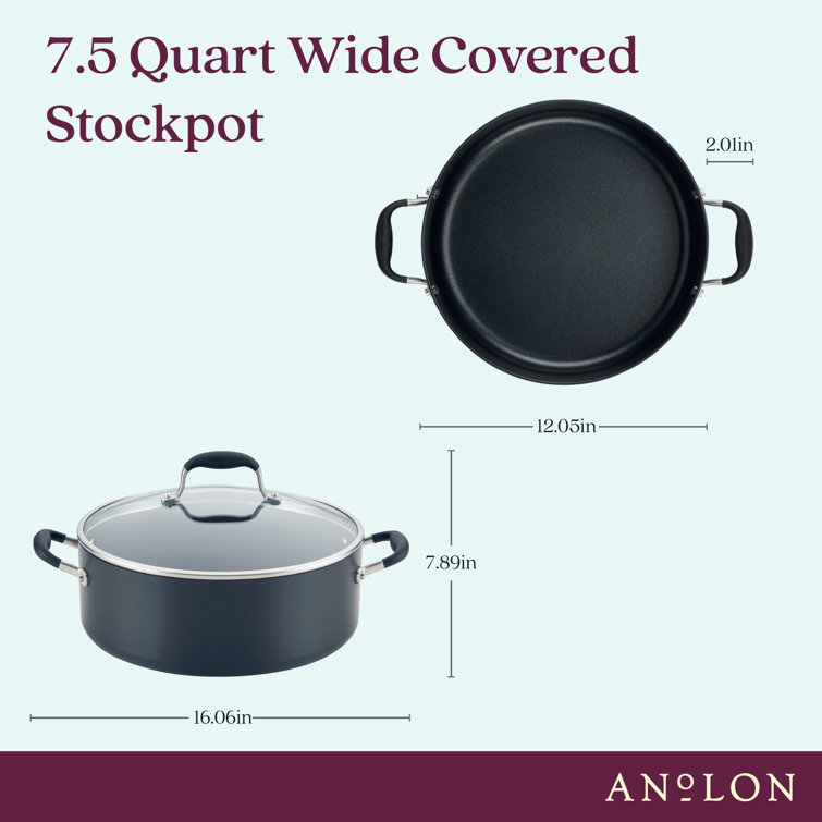 Onyx Black Aluminum Nonstick Wide Stockpot with Glass Lid, 7.5 Quart