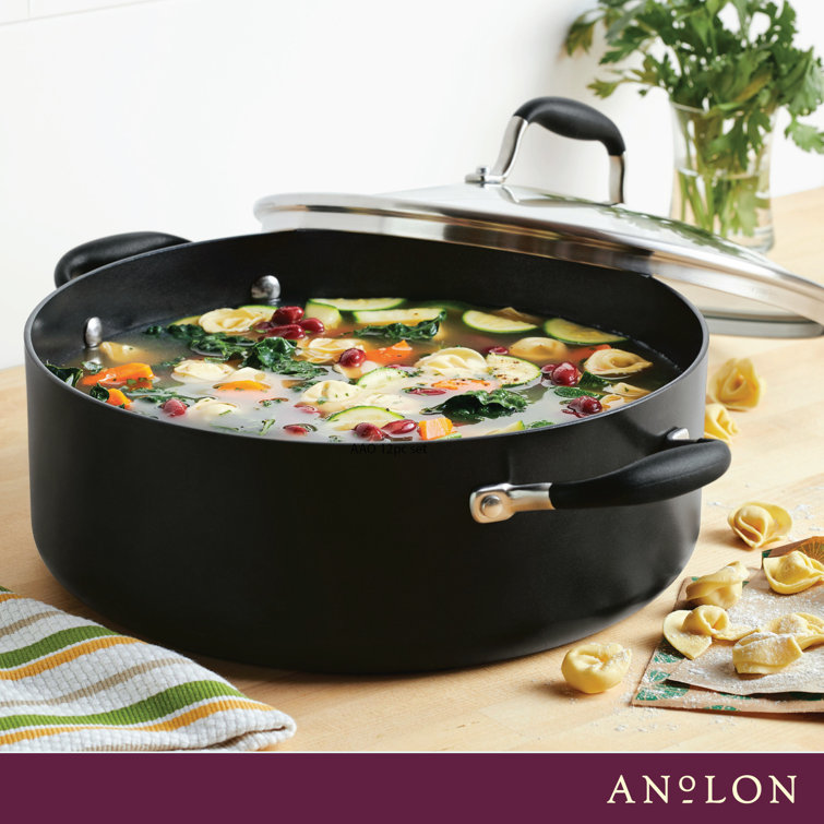 Onyx Black Aluminum Nonstick Wide Stockpot with Glass Lid, 7.5 Quart