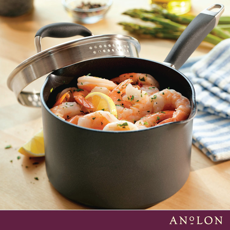 Moonstone Aluminum Nonstick Saucier with Pour Spout and Lid, 2 Quart
