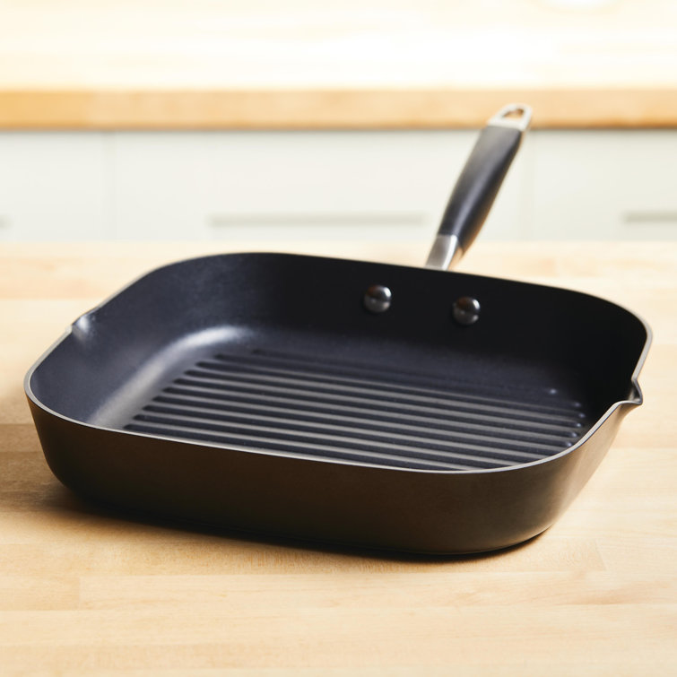 Onyx Hard Anodized Nonstick Deep Square Grill Pan with Pour Spouts, 11 Inch