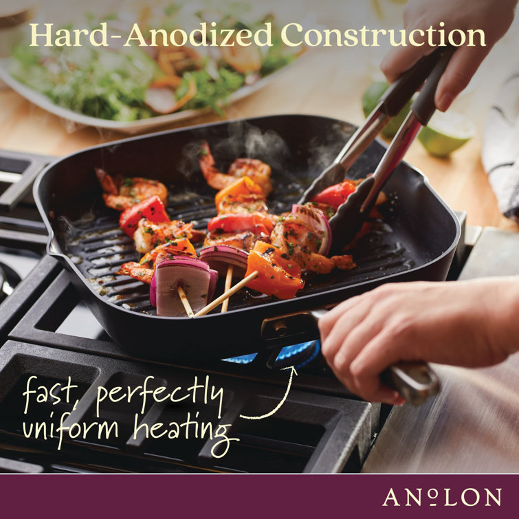 Onyx Hard Anodized Nonstick Deep Square Grill Pan with Pour Spouts, 11 Inch