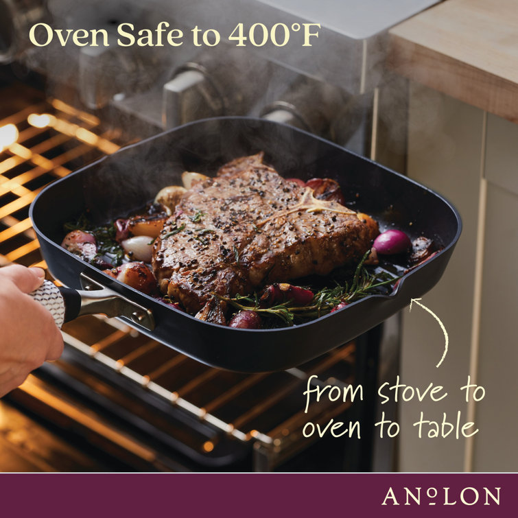 Onyx Hard Anodized Nonstick Deep Square Grill Pan with Pour Spouts, 11 Inch