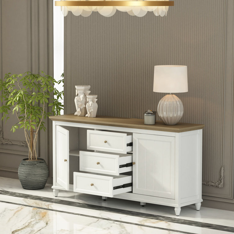 Chenon 63'' White and Light Brown Sideboard