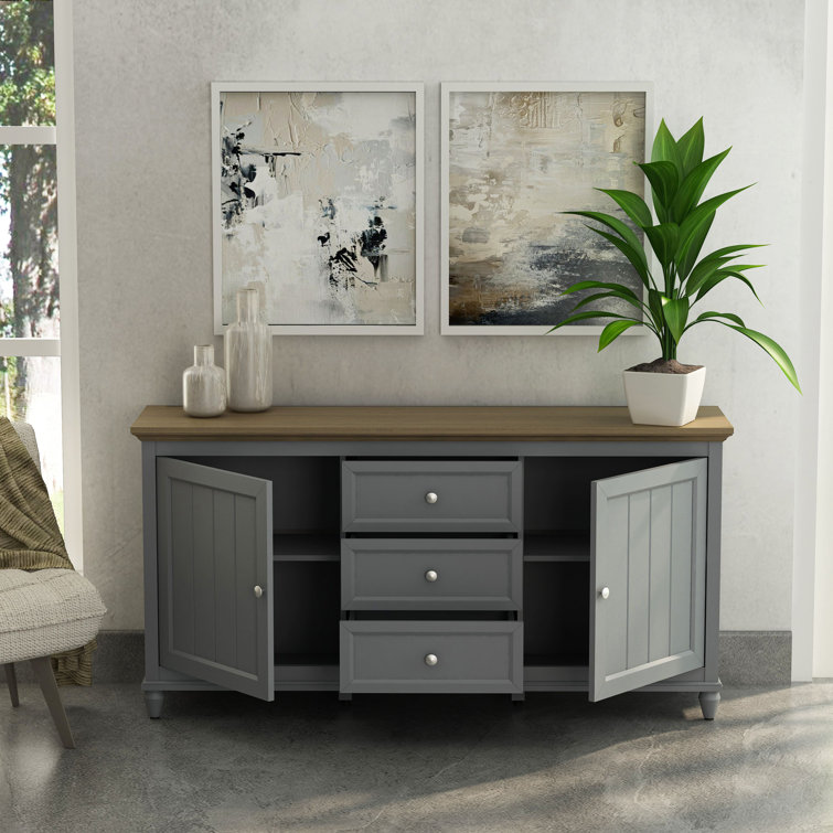 Gray and Brown 63'' Soft-Close Sideboard