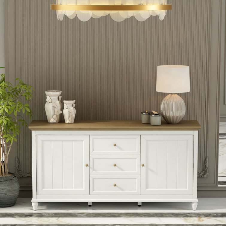 Chenon 63'' White and Light Brown Sideboard