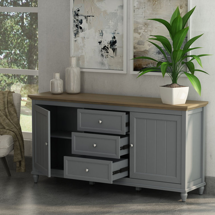 Gray and Brown 63'' Soft-Close Sideboard