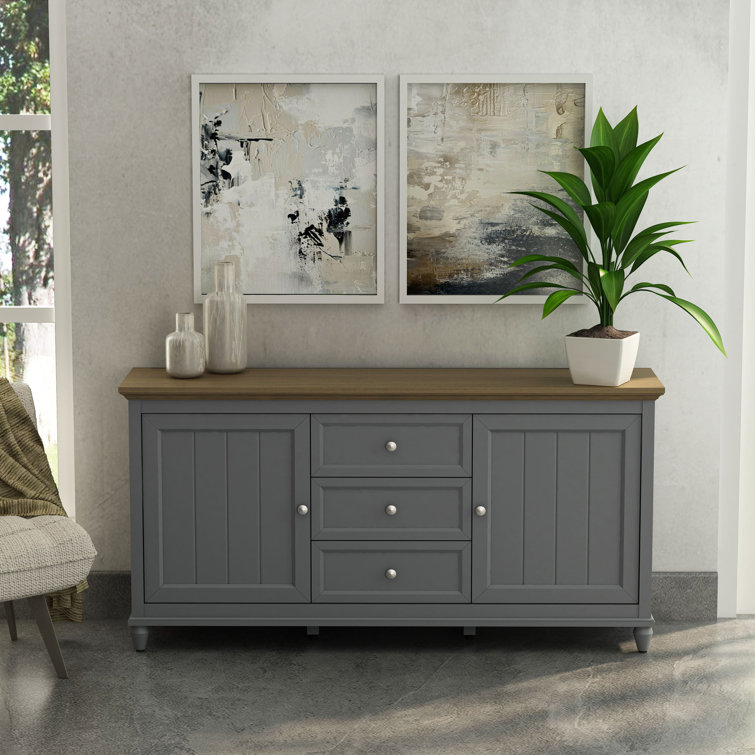 Gray and Brown 63'' Soft-Close Sideboard
