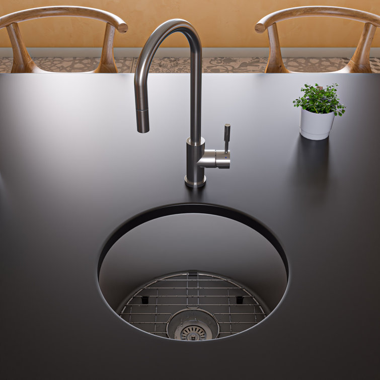 18.5'' Gray Matte Round Fireclay Undermount Kitchen Sink
