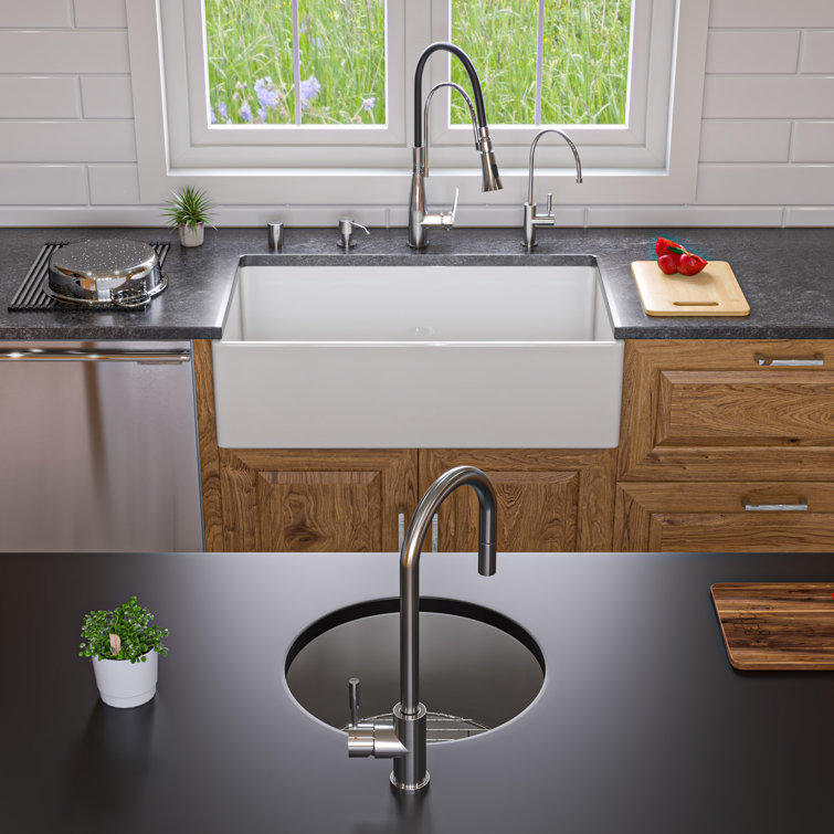 18.5'' Gray Matte Round Fireclay Undermount Kitchen Sink