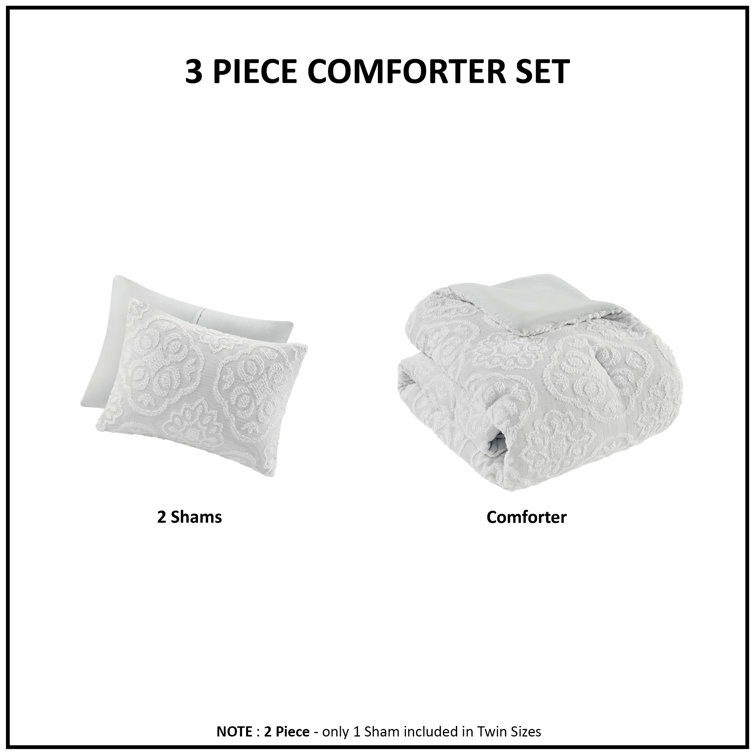 Full White Microfiber Tufted Medallion Comforter Set