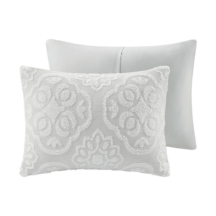 Gray and White Tufted Medallion Full/Queen Duvet Cover Set