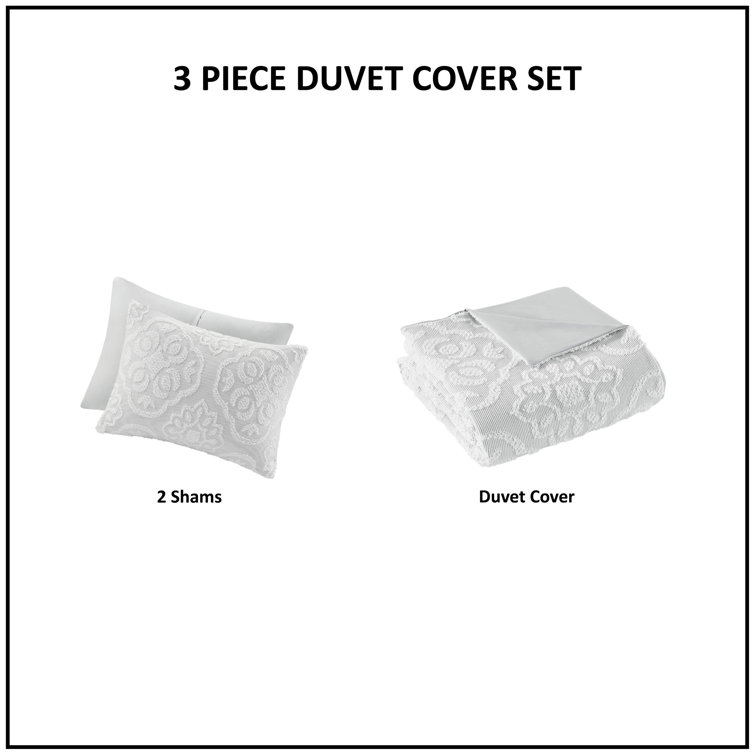 Gray and White Tufted Medallion Full/Queen Duvet Cover Set