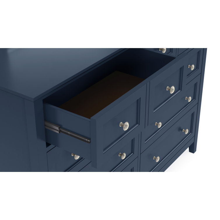 Blue Double 8-Drawer Solid Wood Dresser