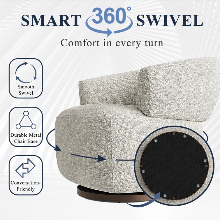 Beige Polyester Swivel Barrel Accent Chair with Metal Base