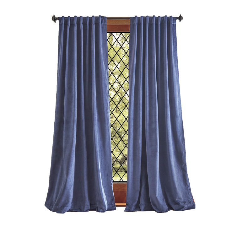 Midnight Navy Velvet Blackout Rod Pocket Curtain Panels