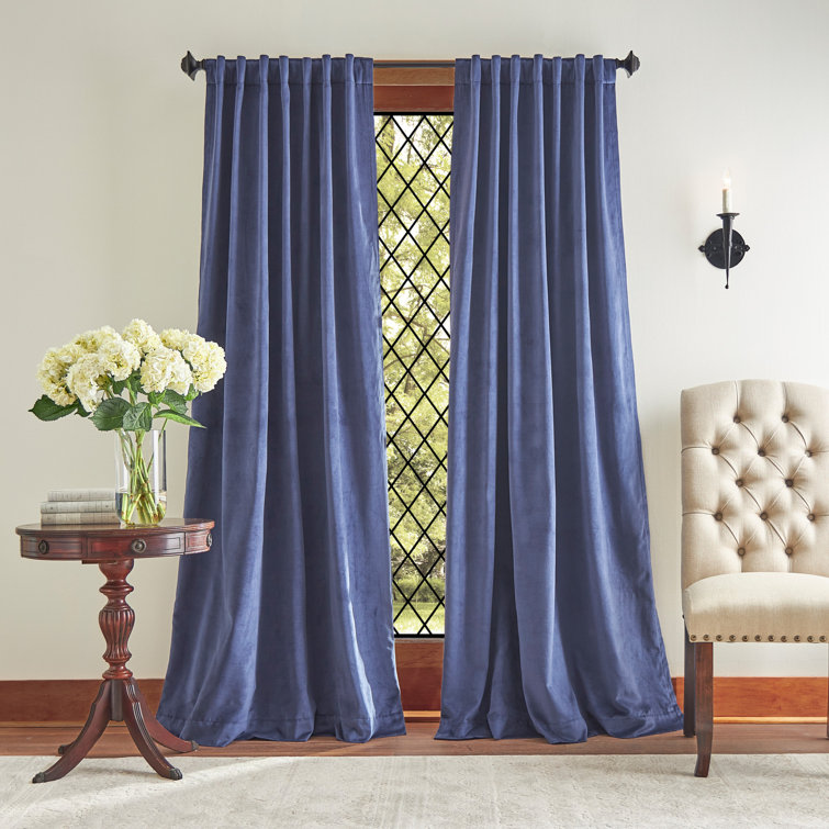 Midnight Navy Velvet Blackout Rod Pocket Curtain Panels