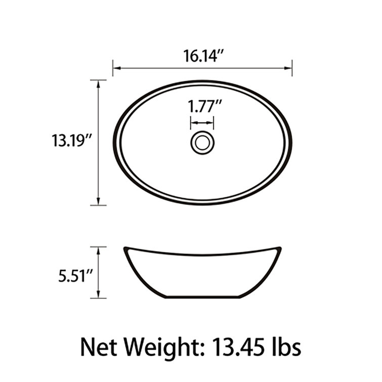 Sinber 16'' White Oval Ceramic Bathroom Vessel Sink