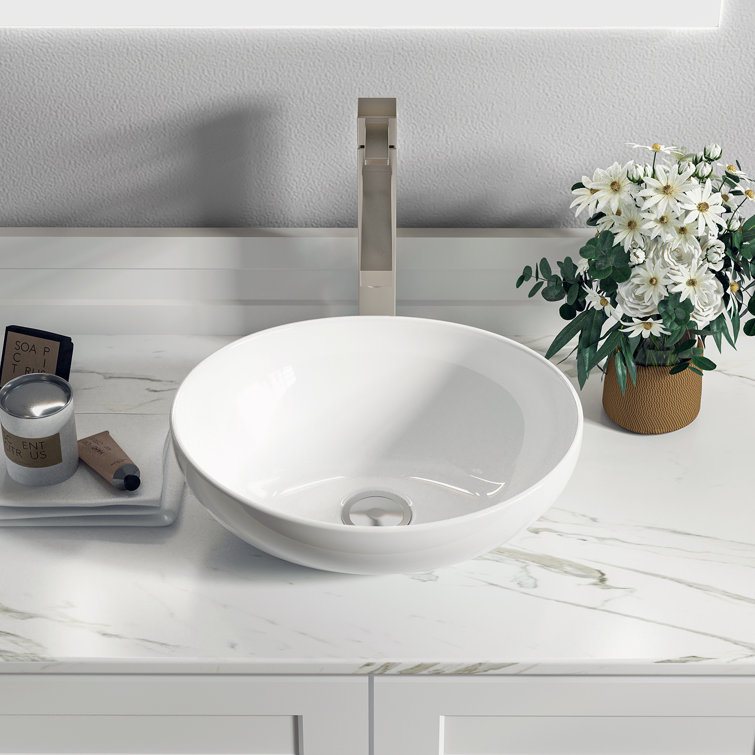 Sinber 16'' White Oval Ceramic Bathroom Vessel Sink