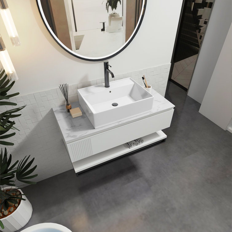 24" White Rectangular Ceramic Countertop Vessel Sink