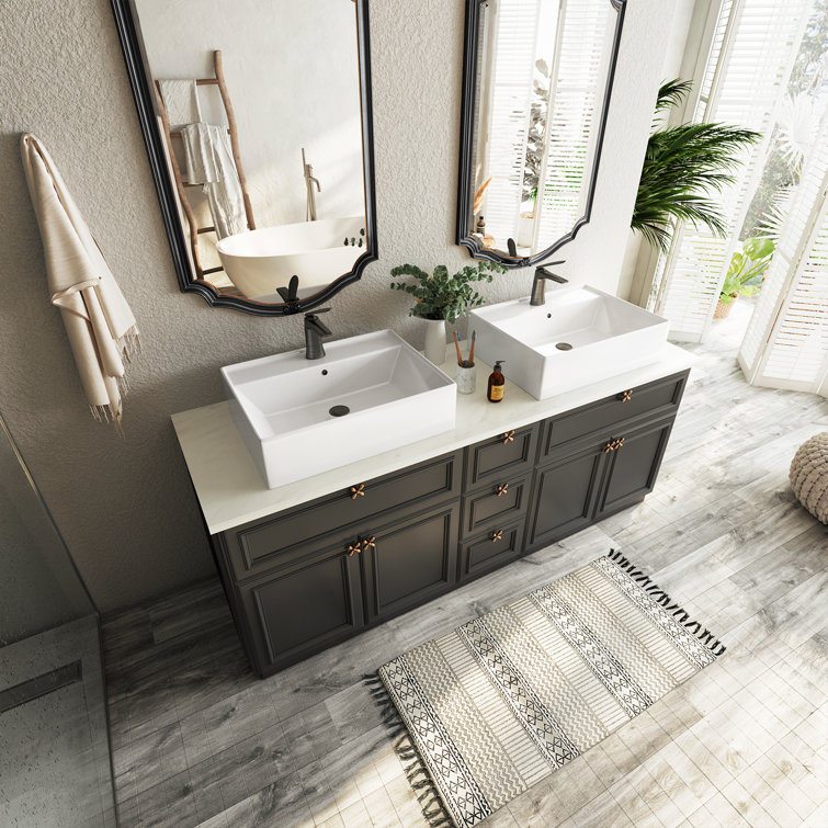24" White Rectangular Ceramic Countertop Vessel Sink