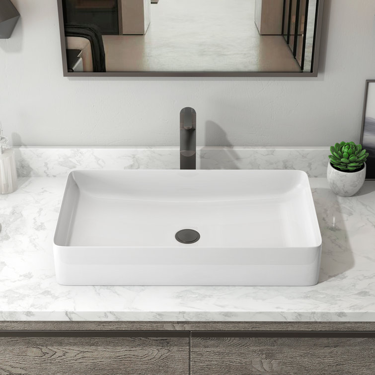 Sinber 24" White Rectangular Ceramic Bathroom Vessel Sink