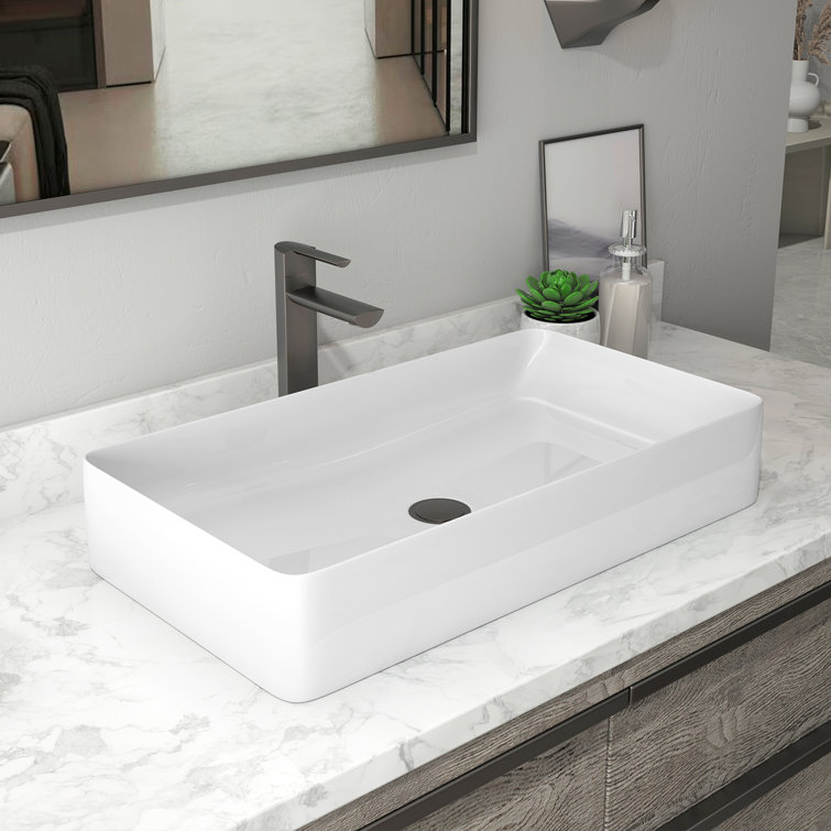 Sinber 24" White Rectangular Ceramic Bathroom Vessel Sink