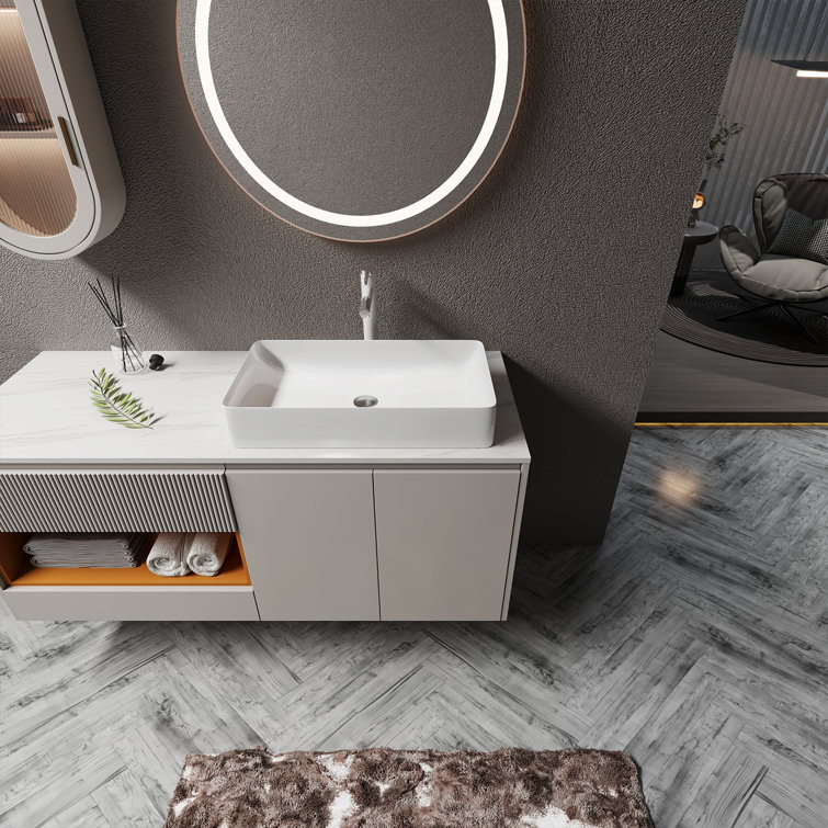 Sinber 24" White Rectangular Ceramic Bathroom Vessel Sink